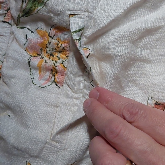 Linen Floral Beach Boho Shorts Tan Orange Pink - Picture 6 of 6